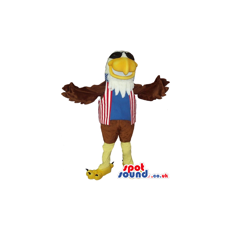 Brown Eagle Mascot Wearing A Striped Vest And Sunglasses -