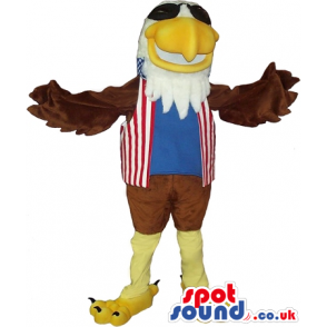 Brown Eagle Mascot Wearing A Striped Vest And Sunglasses -