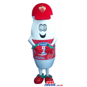 Red And White Strawberry Yogurt Bottle Plush Mascot With Logo -