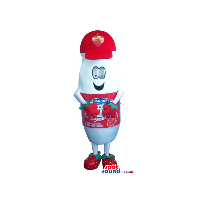 Red And White Strawberry Yogurt Bottle Plush Mascot With Logo -