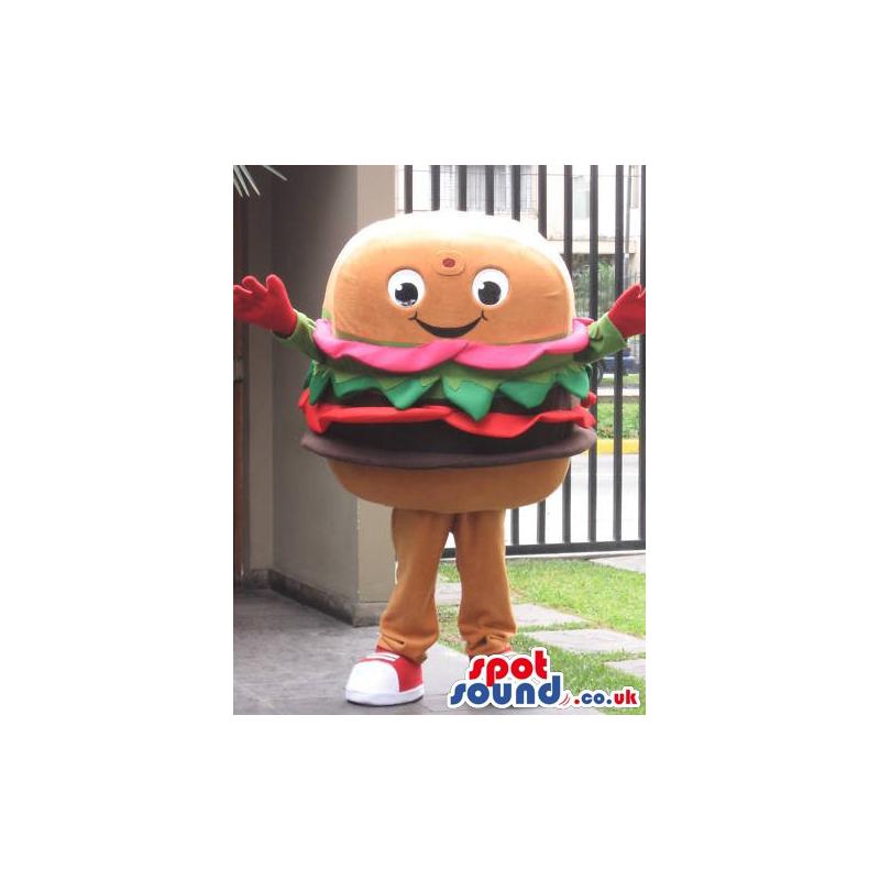Burger mascot giving a welcome with amazing smile - Custom