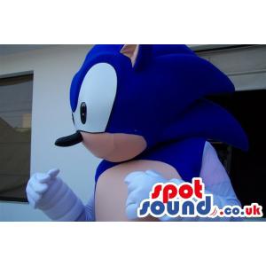 Happy super sonic mascot in blue with lovely long nose