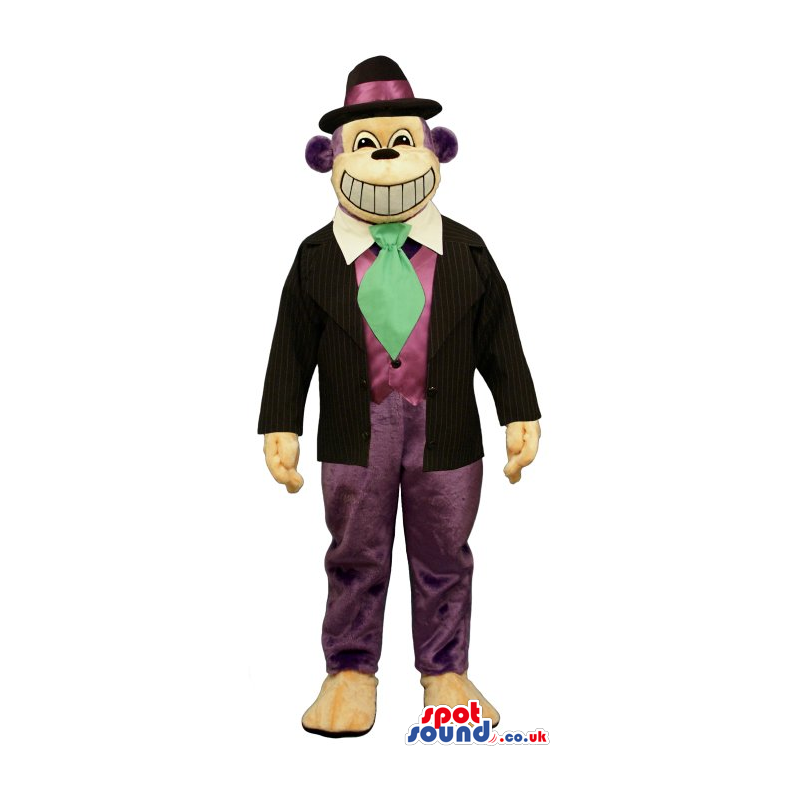 Purple Monkey Animal Plush Mascot Wearing A Gangster Garments -