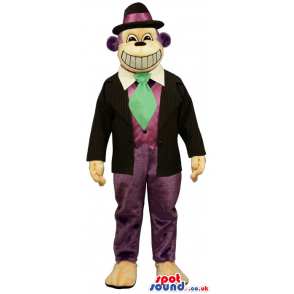 Purple Monkey Animal Plush Mascot Wearing A Gangster Garments -