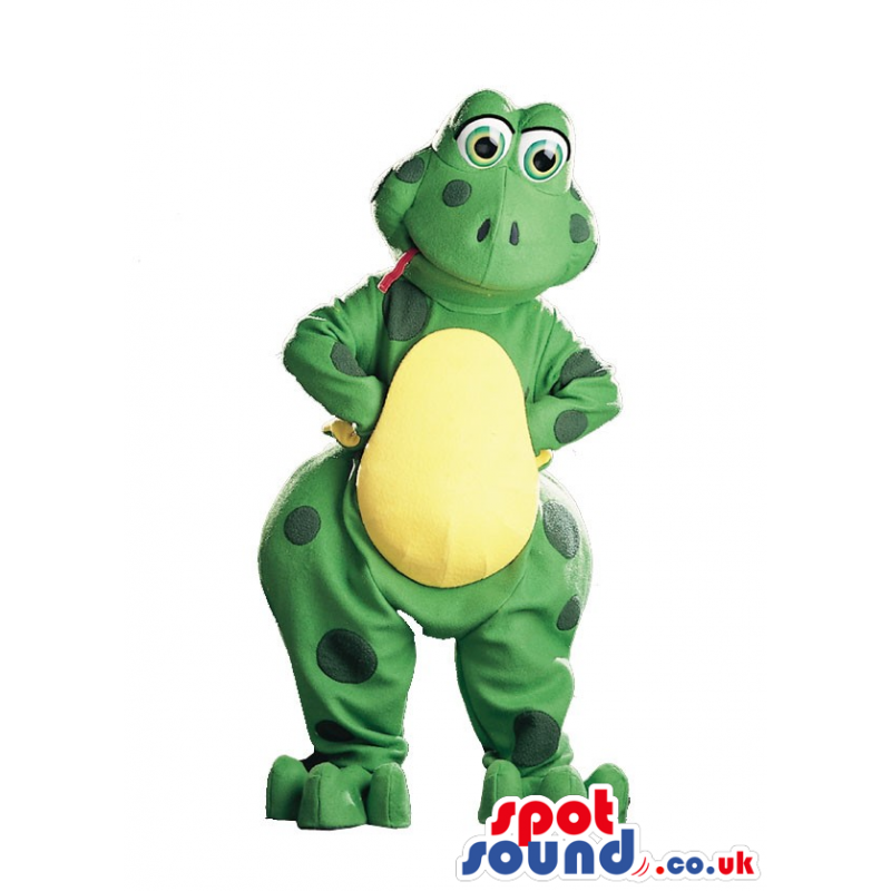 Cute Cartoon Green And Yellow Frog Mascot With Big Dots -