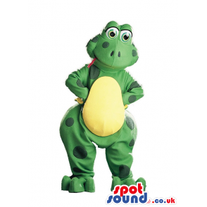 Cute Cartoon Green And Yellow Frog Mascot With Big Dots -