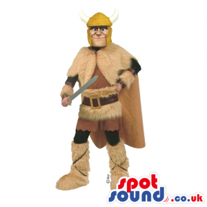 Character Mascot Wearing Viking Brown And Garments - Custom