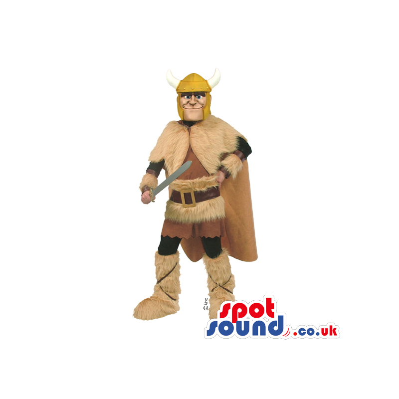 Character Mascot Wearing Viking Brown And Garments - Custom