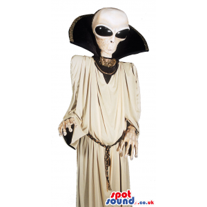 Realistic White Alien Character Mascot Or Costume With A Gown -