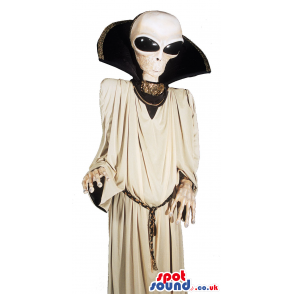 Realistic White Alien Character Mascot Or Costume With A Gown -