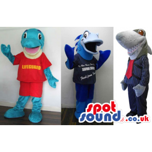 Three Shark Plush Mascots With Different Customized Designs -