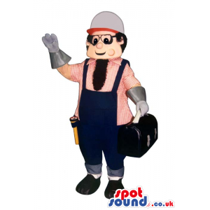 Plumber Worker Man Mascot With Glasses And Toolbox - Custom