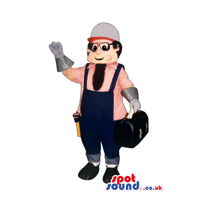 Plumber Worker Man Mascot With Glasses And Toolbox - Custom