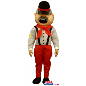 Old Man Mascot Wearing Red And White Garments And A Hat -