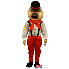 Old Man Mascot Wearing Red And White Garments And A Hat -