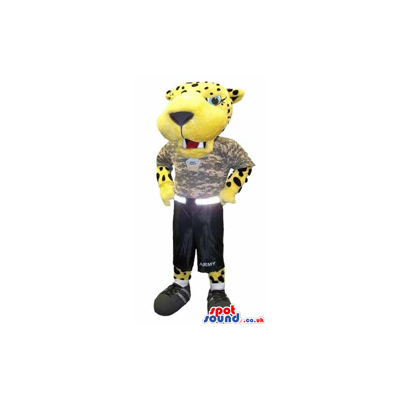 Flashy Yellow Tiger Plush Mascot Wearing Army Clothes - Custom