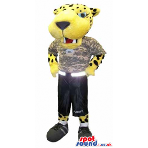 Flashy Yellow Tiger Plush Mascot Wearing Army Clothes - Custom