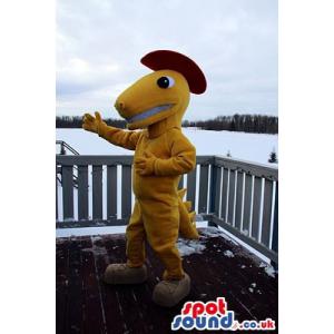 Yellow crocodile mascot dancing with a nice smile - Custom