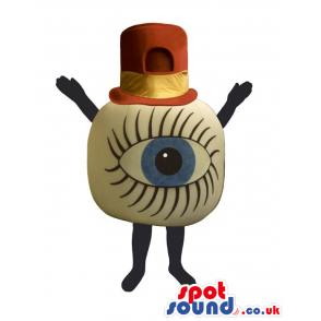 Amazing Huge Blue Human Eye Mascot Wearing A Red Hat. - Custom