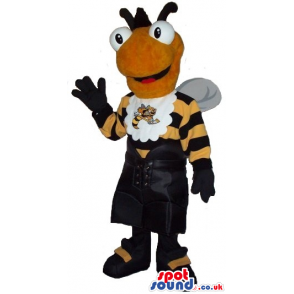 Fantasy Bee Plush Mascot Wearing Black Boxing Shorts - Custom