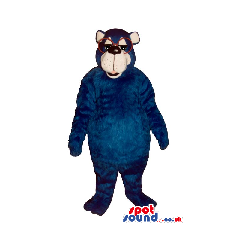 Customizable Blue Big Bear Plush Mascot With Red Glasses -