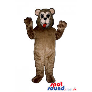 Brown Bear Plush Mascot With Eyelashes And A Red Tongue -