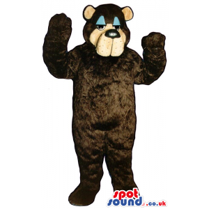 Dark Brown Bear Plush Mascot With Blue Eyelids And A Sleepy