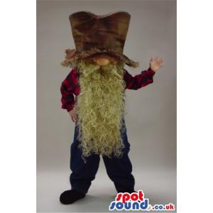 Old man mascot with long white beard falling from his face -