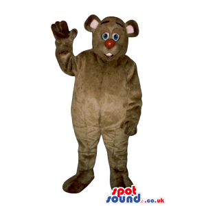 Brown Bear Plush Mascot With A Red Nose And Blue Eyes - Custom