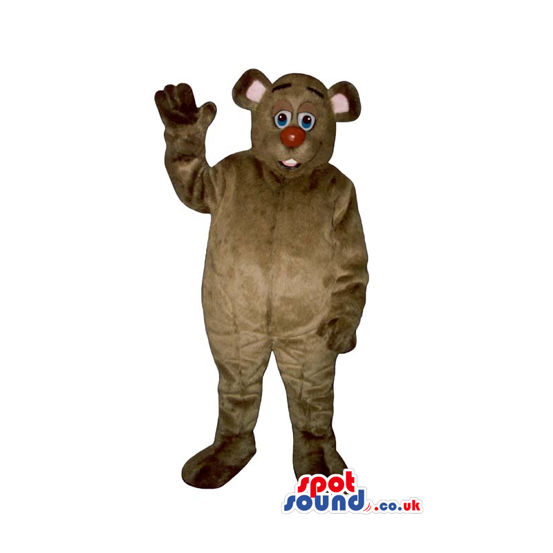 Brown Bear Plush Mascot With A Red Nose And Blue Eyes - Custom Brown Bear Plush Mascot With A Red Nose And Blue Eyes - Custom