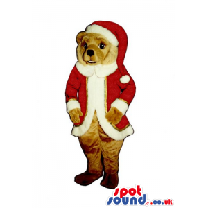 Brown Dog Plush Mascot Wearing Santa Claus Garments - Custom