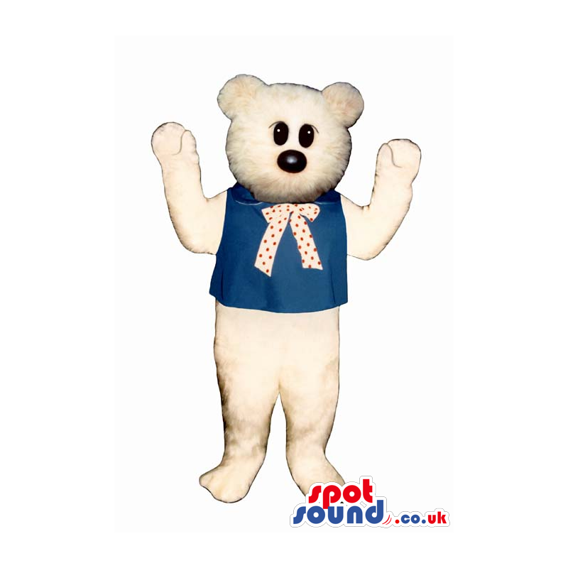 Customizable White Teddy Bear Plush Mascot Wearing And Neck Bow