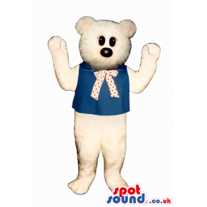 Customizable White Teddy Bear Plush Mascot Wearing And Neck Bow