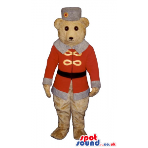 White Bear Plush Mascot Wearing Red Old-Times Winter Clothes -