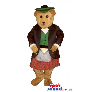 All Brown Bear Plush Mascot Wearing Scottish Garments - Custom