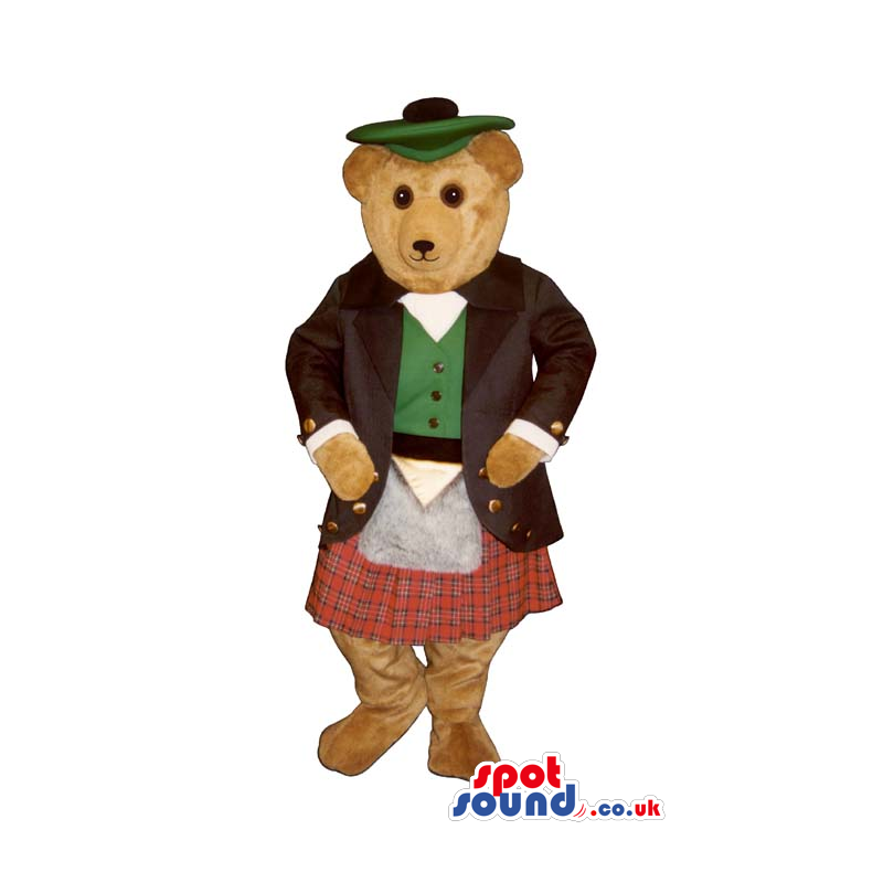 All Brown Bear Plush Mascot Wearing Scottish Garments - Custom