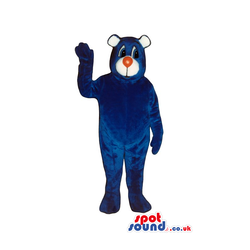 Cute All Blue Bear Plush Mascot With A White Face And Red Nose
