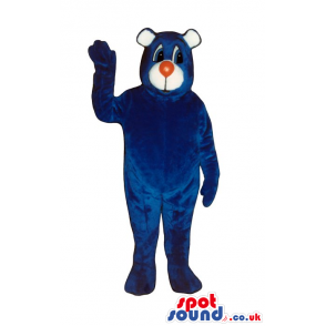 Cute All Blue Bear Plush Mascot With A White Face And Red Nose