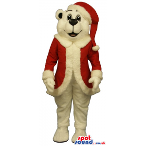 White Bear Plush Mascot Wearing Santa Claus Garments - Custom