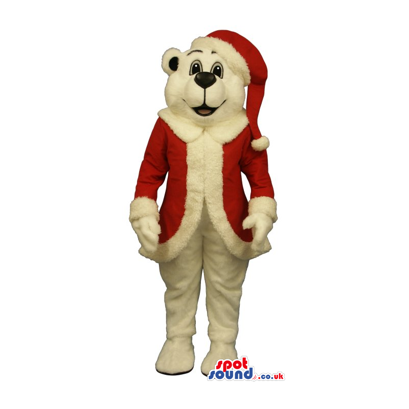 White Bear Plush Mascot Wearing Santa Claus Garments - Custom