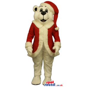 White Bear Plush Mascot Wearing Santa Claus Garments - Custom