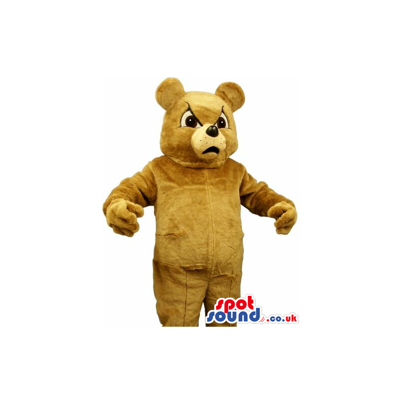 All Brown Teddy Bear Plush Mascot With An Angry Face - Custom