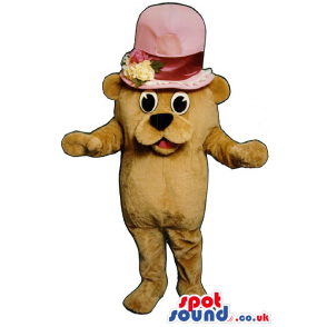 All Brown Teddy Bear Plush Mascot With A Big Pink Hat - Custom