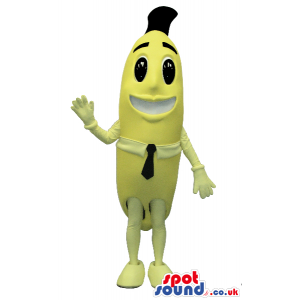 Cartoon Yellow Banana Plush Mascot Wearing A Black Tie - Custom