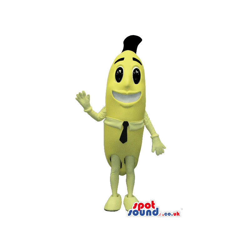 Cartoon Yellow Banana Plush Mascot Wearing A Black Tie - Custom