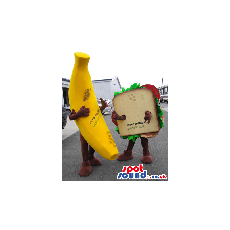 Banana And Sandwich Two Plush Mascots With Text And No Face -