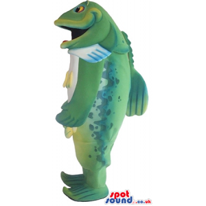 Customizable Realistic Green Fish Plush Mascot With Open Mouth