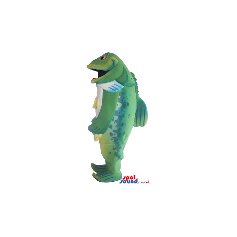 Customizable Realistic Green Fish Plush Mascot With Open Mouth