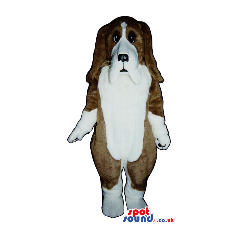 White And Brown Dog Plush Mascot With Long White Belly And Ears