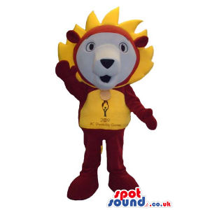 Fantasy Lion Plush Mascot Wearing A Sports T-Shirt With Logo -